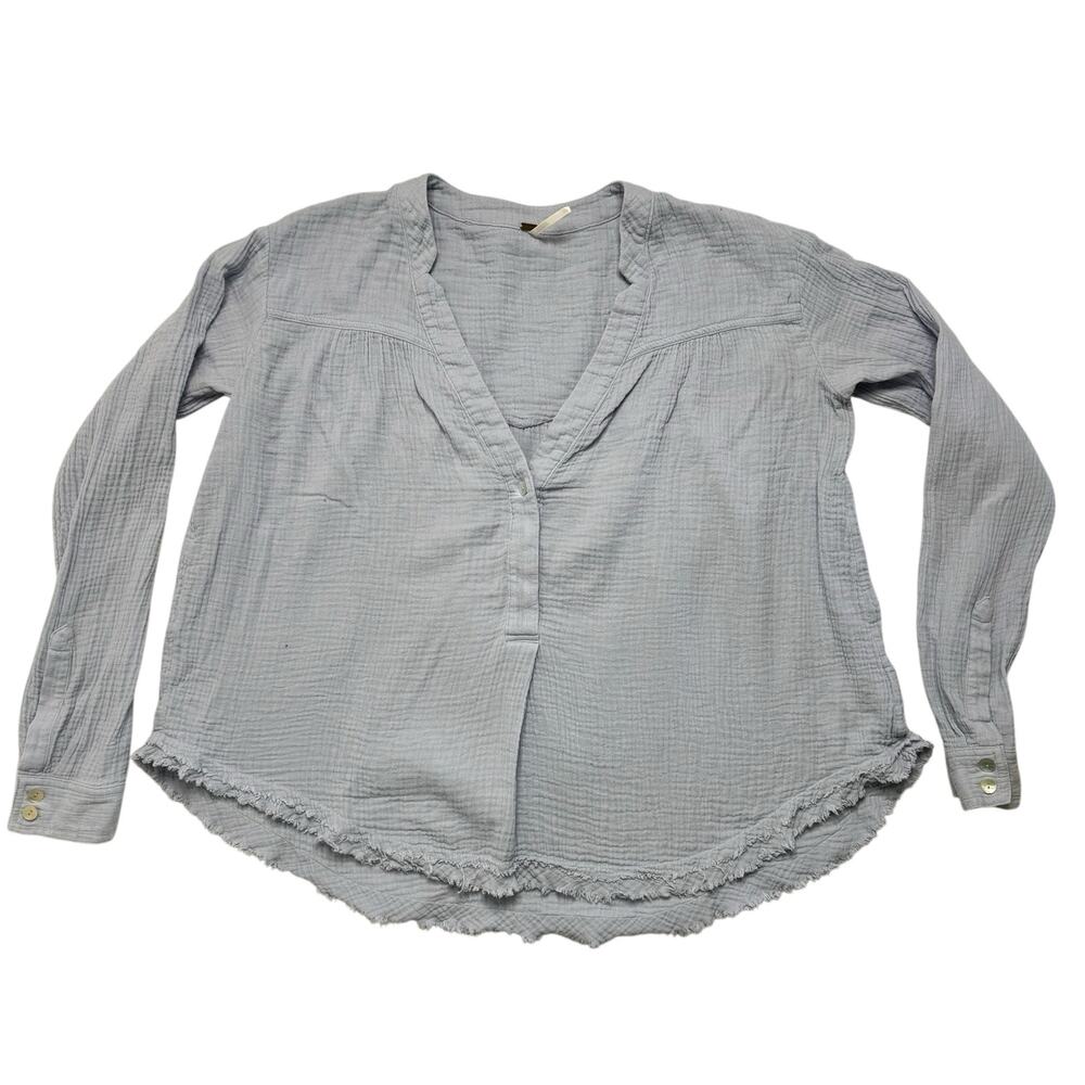 FREE PEOPLE Changing Horizons Pale Blue Gauze Long Sleeve Top Size Small Cotton - Picture 4 of 10